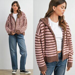 Jayden Striped Zip-Up Hooded Cardigan | Women's Fall & Winter Jacket | Striped